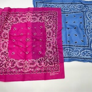 Vintage Paris Accessories Vibrant Pink and Blue Paisley Lot of 2 Bandana Set